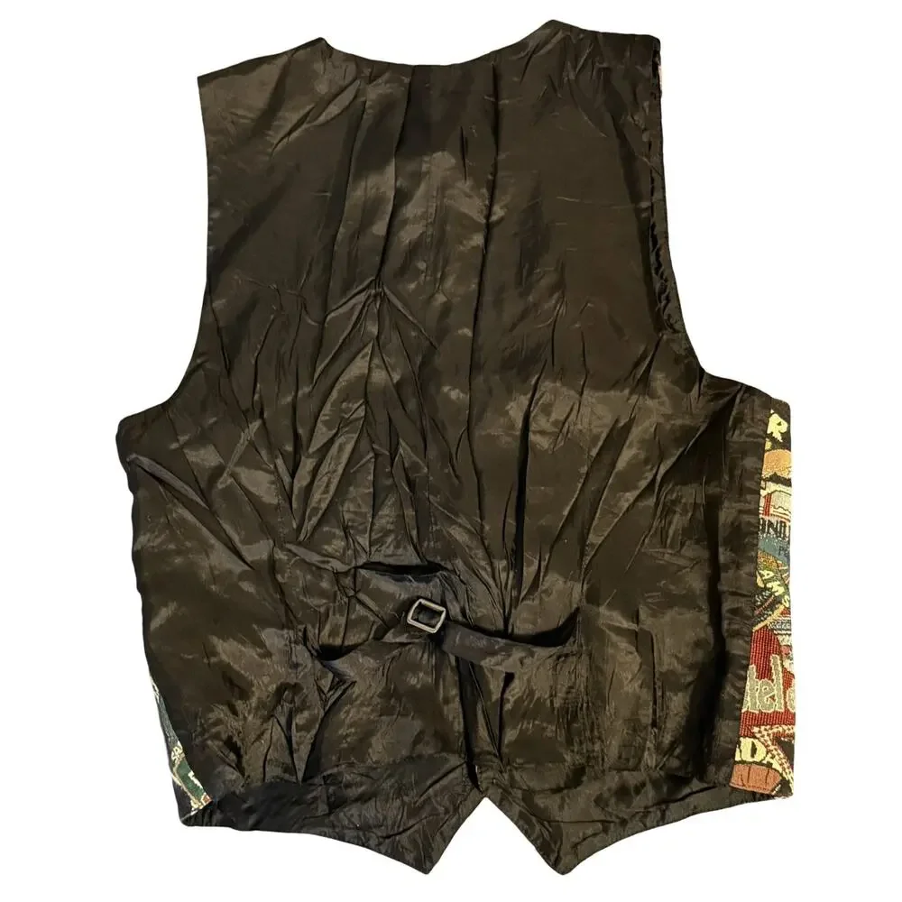 Lattitudes Vest Mens Size XL Graphic Black Multi Art Streetwear Boho 90s Arts
